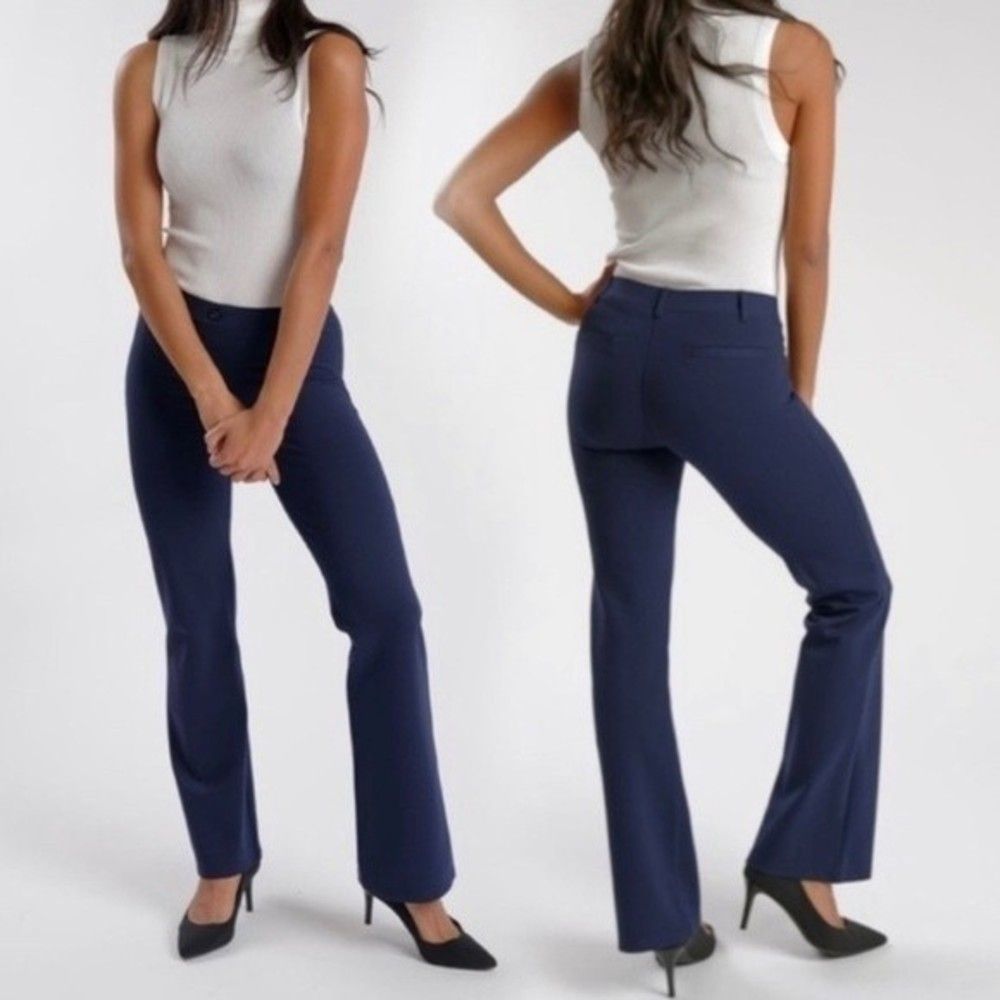 Betabrand Boot-Cut Classic Dress Career Yoga Pants in Navy Medium Petite W0104